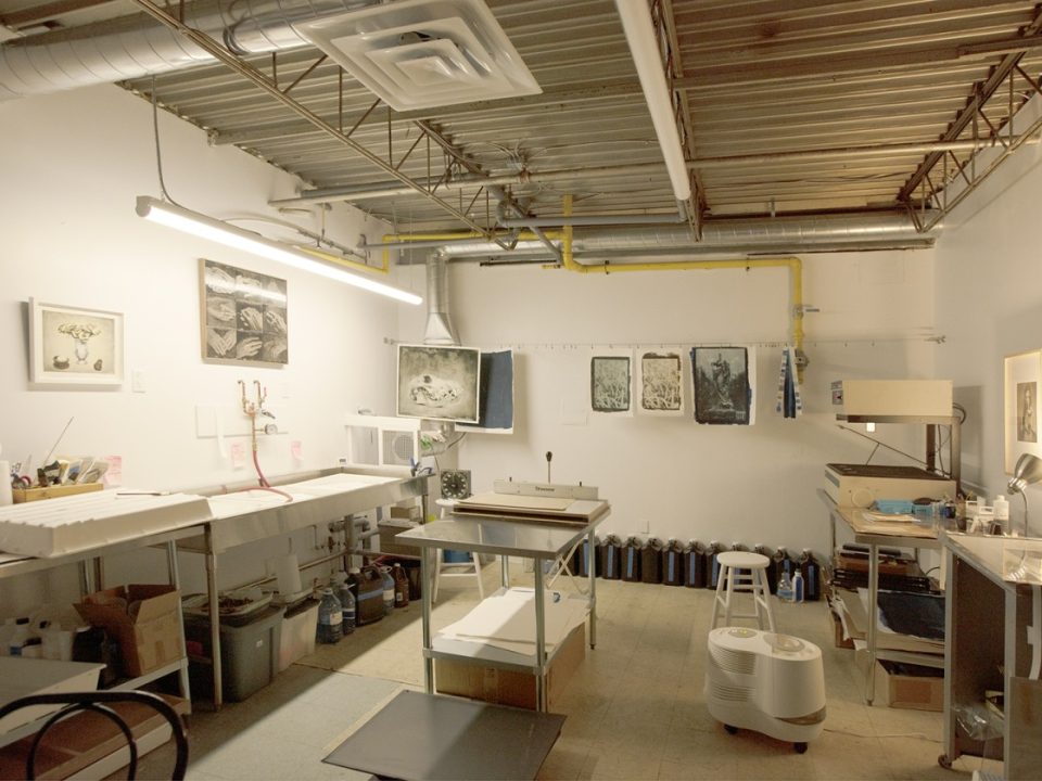 Artist studio with works in progress