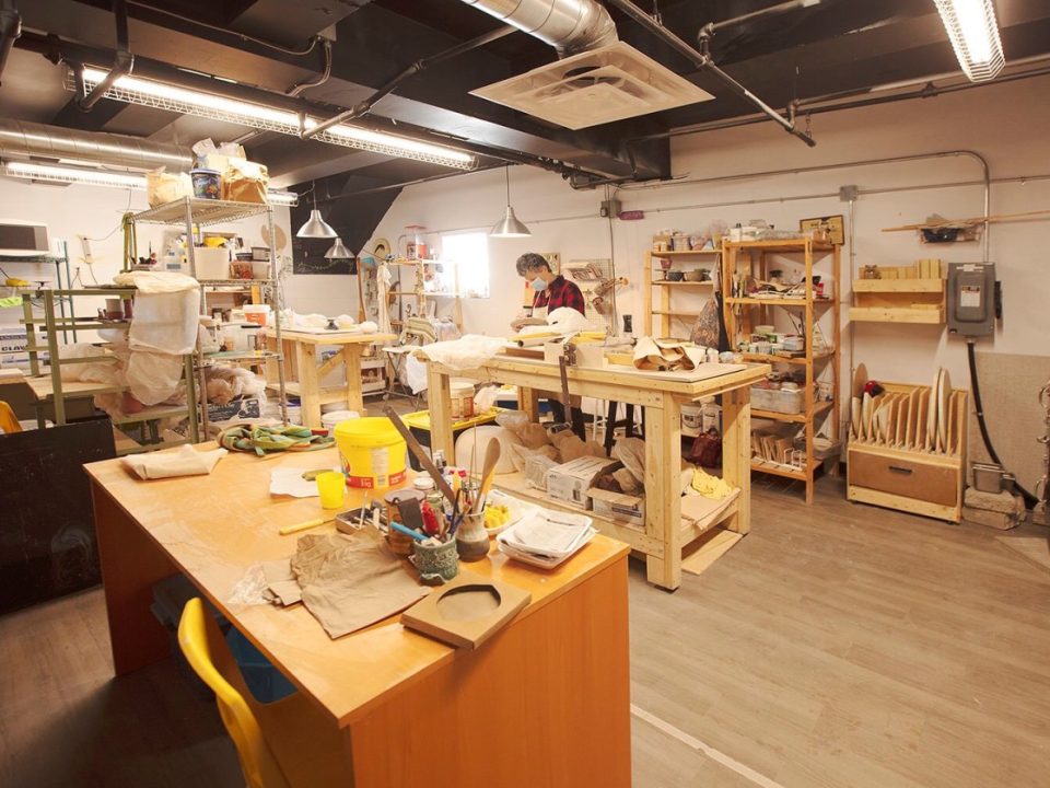 Artist working in studio